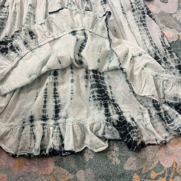 Soft Surroundings Marbella Dress XL Blue Navy Pintuck Ruffle Cotton Tie Dye boho - Picture 11 of 12